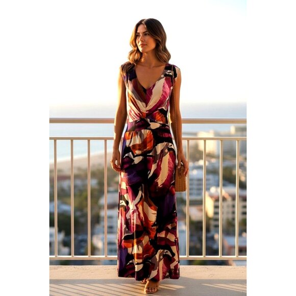 Antthony Multi-Color Abstract Print Long Maxi Dress Size 2X 18 20 Plus Summer - Picture 10 of 10